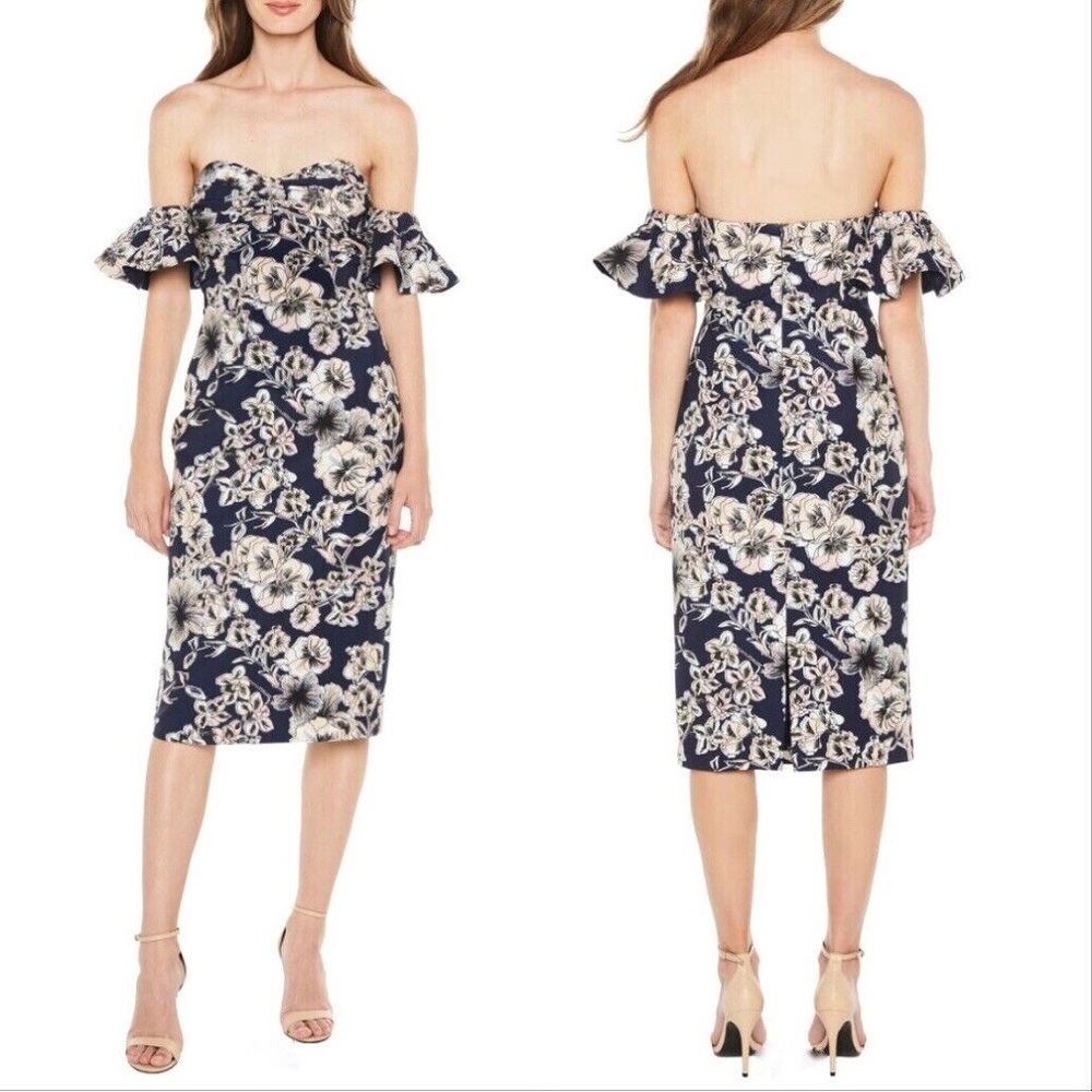 BARDOT Revolve FLORAL Casey OFF THE SHOULDER Ruffle Sleeve Dress Womens Sz 6/M